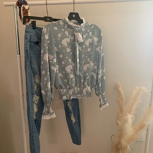 Victoria ruffle floral shirt